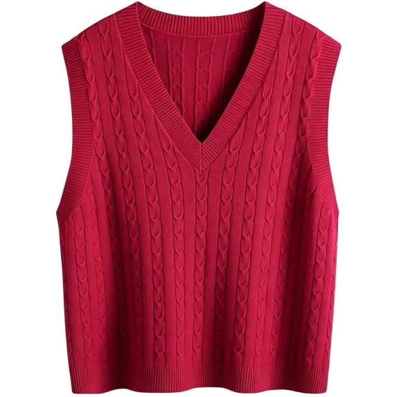 jinghuiyue Womens Sweater Vest V Neck Cable Knit Pullover Solid Color Sleeveless Ribbed Sweater Tops M