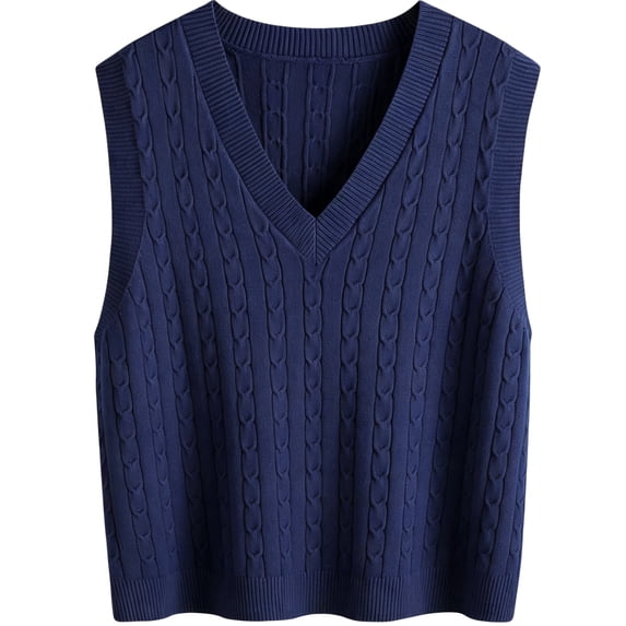 jinghuiyue Womens Sweater Vest V Neck Cable Knit Pullover Solid Color Sleeveless Ribbed Sweater Tops XL