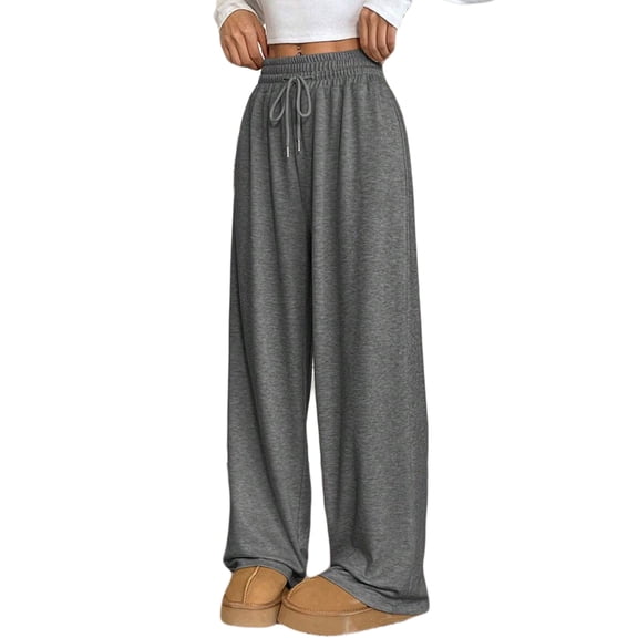 jinghuiyue Womens Sweatpants Wide Leg High Waisted Elastic Drawstring Baggy Straight Leg Casual Lounge Pants L