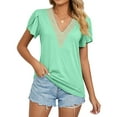 thumbnail image 1 of jinghuiyue Womens Tops Short Sleeve Causal Summer Lace V Neck Solid Color T Shirts Petal Sleeve Trendy Dressy Blouses M, 1 of 7