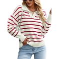 thumbnail image 1 of jinghuiyue Womens V Neck Sweater Long Sleeve Polo Striped Pullover Sweater Casual Knitted Loose Fall Tops S, 1 of 6