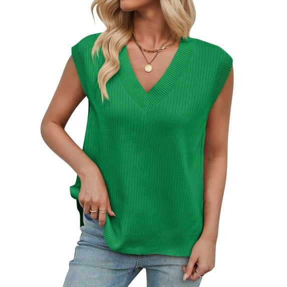 jinghuiyue Womens V Neck Sweater Vest Oversized Ribbed Knit Pullover Tank Top Casual Dressy Loose Fit Spring Summer Sleeveless Vests M