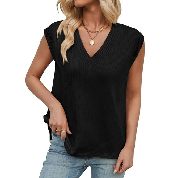 jinghuiyue Womens V Neck Sweater Vest Oversized Ribbed Knit Pullover Tank Top Casual Dressy Loose Fit Spring Summer Sleeveless Vests L