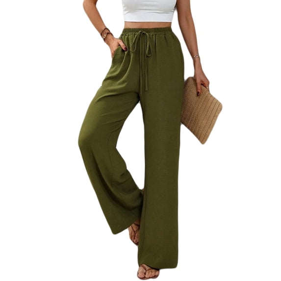 jinghuiyue Womens Wide Leg Pants High Waisted Straight Leg Casual Palazzo Lounge Beach Trousers with Pockets L