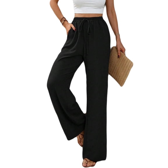jinghuiyue Womens Wide Leg Pants High Waisted Straight Leg Casual Palazzo Lounge Beach Trousers with Pockets M