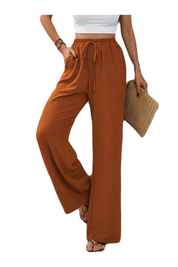 Womens Wide Leg Pants High Waisted Straight Leg Casual Palazzo Lounge Beach Trousers with Pockets S