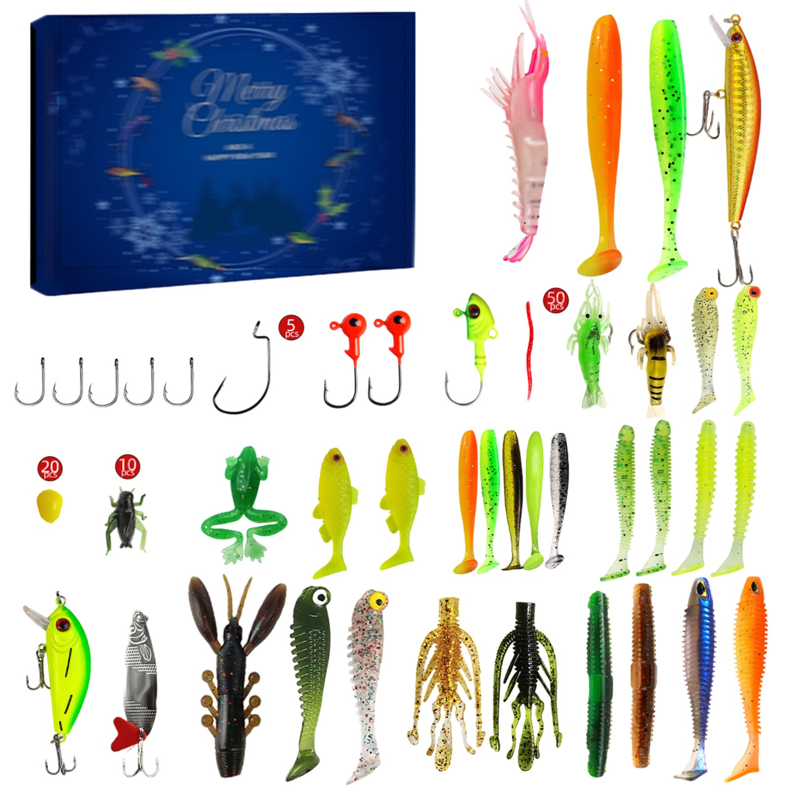 jinhua058 124pc Advent Calendar Fishing Countdown, Fishing Tackle