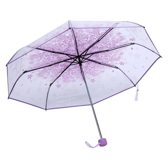 jinliangrun 1PC Transparent Folding Umbrella Fashionable Princess Umbrella Cherry Blossom # Light Purple