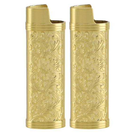 jinliangrun 2PCS Lighter Case Cover Vintage Style Floral Stamped Zinc Alloy Shell for Lighter Protection Gold