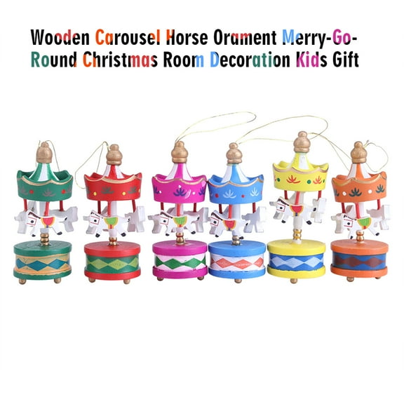 jinliangtrun Wooden Carousel Horse Orament Merry Go Round Christmas Room Decoration Kids Gift