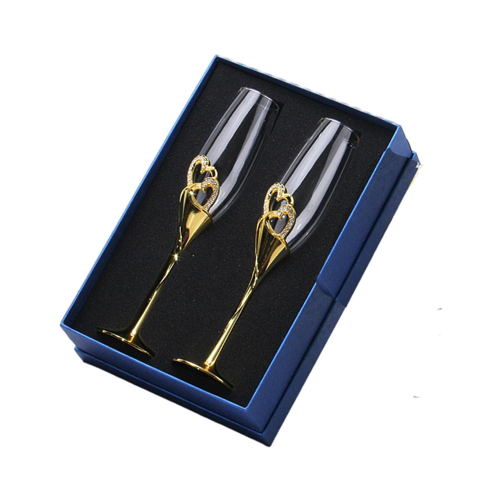 jinsenhg Crystal Diamante Hearts Wedding Toasting Champagne Glasses