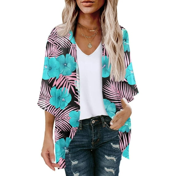 jjayotai 2024 Floral Printed Cardigans, Women's Puff Sleeve Kimono Casual Loose Cover Up Boho Blouse Tops Summer Fall