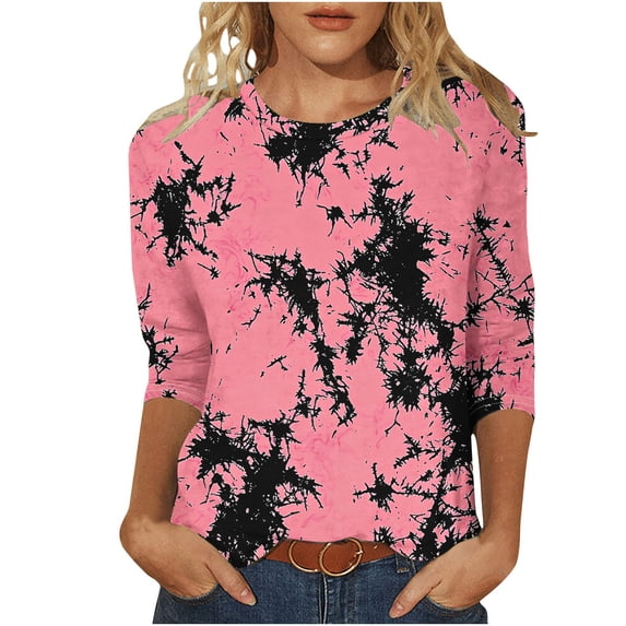 jjayotai 3/4 Length Sleeve Womens Tops Crewneck Tie Dye T Shirts Casual Summer Tee Tops