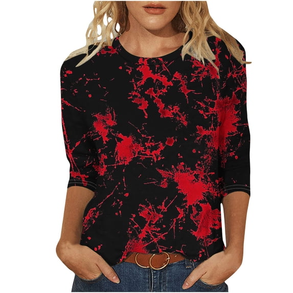 jjayotai 3/4 Length Sleeve Womens Tops Crewneck Tie Dye T Shirts Casual Summer Tee Tops