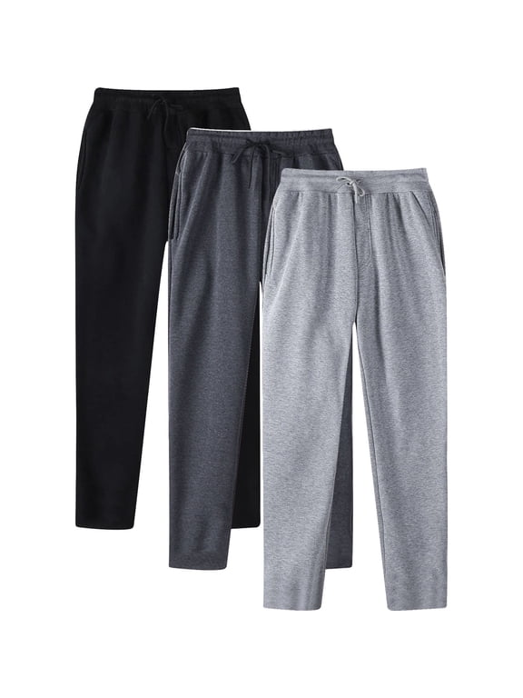 3 Pack Sweatpants for Mens, Solid Color Drawstring Elastic Waist Jogging Pants, Casual Workout Track Pants with Pockets Black L