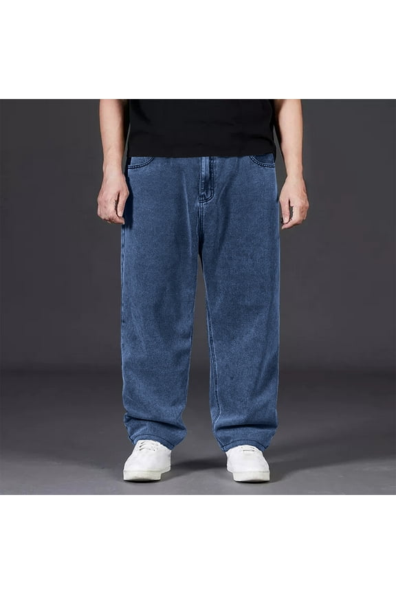 Baggy Jeans for Men, Mens Jeans Relaxed Loose Fit Pants Jeans, Denim Cargo Pants for Men Dark Blue 44