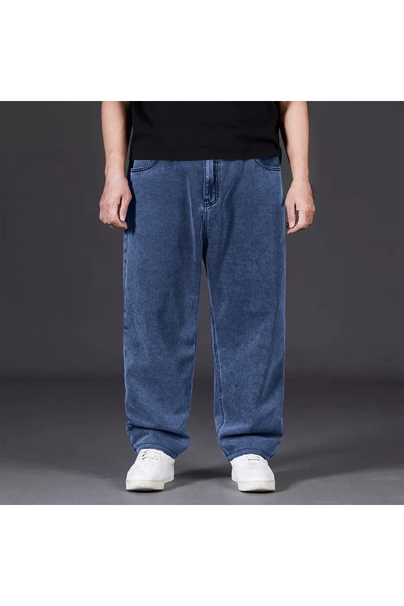 Baggy Jeans for Men, Mens Jeans Relaxed Loose Fit Pants Jeans, Denim Cargo Pants for Men Dark Blue 48
