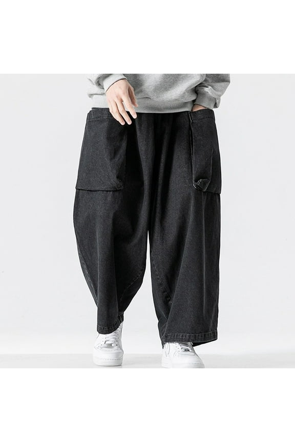 Baggy Jeans for Men, Wide Leg Hip Hop Jean, Stylish Loose Fit Denim Pants, Casual Streetwear Skateboard Pants Black M