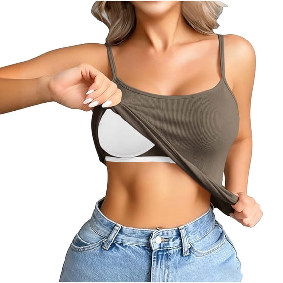 jjayotai Built in Bra Tank Tops for Women Adjustable Spaghetti Strap Tank Top Basic Undershirts Camis