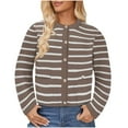 thumbnail image 1 of jjayotai Cardigan Sweaters for Women, Striped Button Down Long Sleeve Knit Cardigans Soft Open Front Sweater Fall Outwear Coffee L, 1 of 8