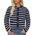 thumbnail image 1 of jjayotai Cardigan Sweaters for Women, Striped Button Down Long Sleeve Knit Cardigans Soft Open Front Sweater Fall Outwear Navy S, 1 of 8