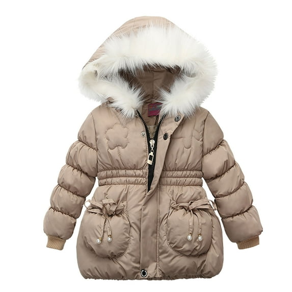 jjayotai Children Kids Girls Winter Windproof Coat Hooded Coats Jacket Zip Thick Warm Snow Hoodie Outwear Khaki 2-3 Years