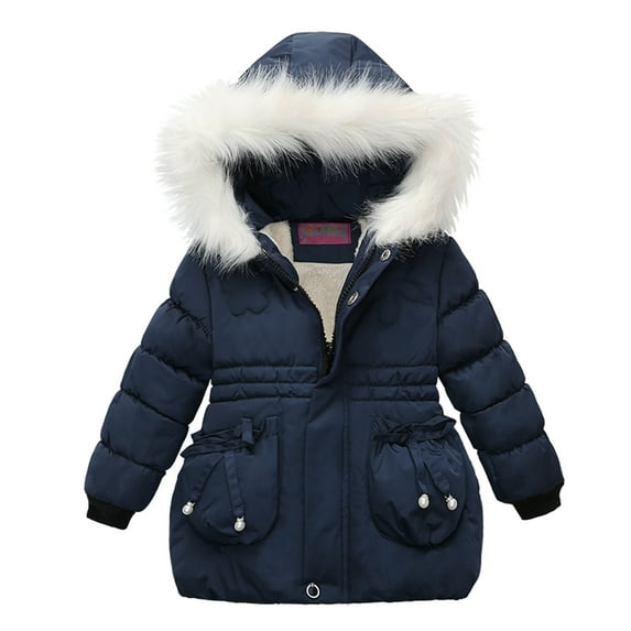 jjayotai Children Kids Girls Winter Windproof Coat Hooded Coats Jacket Zip Thick Warm Snow Hoodie Outwear Navy 12-18 Months