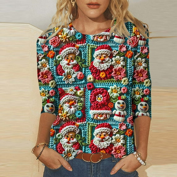 jjayotai Christmas Tops for Women, Cute Xmas Graphic Print Pullover Casual Loose Fit Shirts Trendy Dressy Festival Sweatshirts Multicolor-9 M