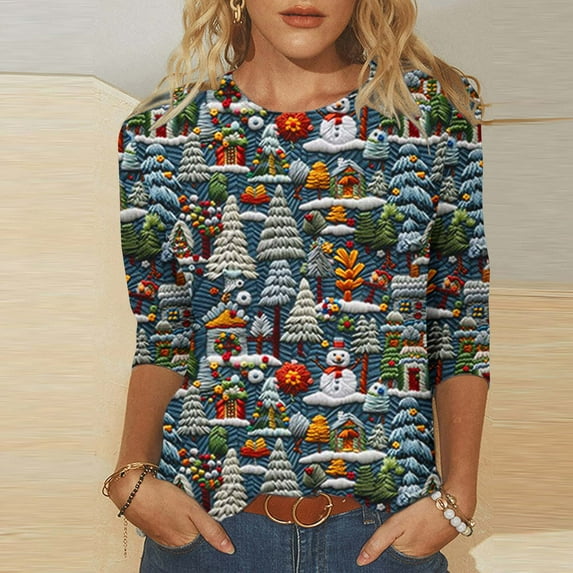 jjayotai Christmas Tops for Women, Cute Xmas Graphic Print Pullover Casual Loose Fit Shirts Trendy Dressy Festival Sweatshirts Multicolor-8 XXL