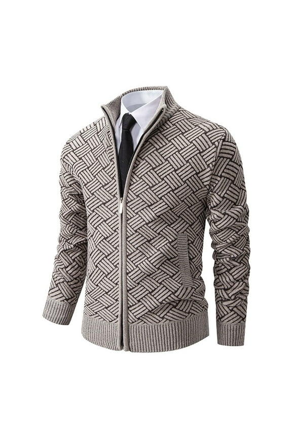 Clearance Sweater For Men Men's Fashion Knitwear Casual Stand-up Collar Padded Sweater Long Sleeve Cardigan Solid Warm Jacket Jumpers