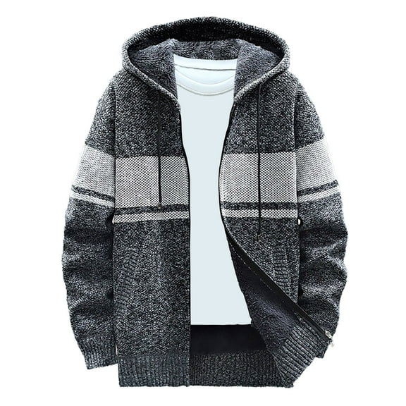 jjayotai Clearance Sweater For Men Men's Hooded Sweater Autumn And Winter Stand Collar Jumpers Fashion Casual Slim Knit Warm Cardigan Coat