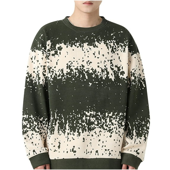 jjayotai Clearance Sweater For Men Men's Round Neck Sweater Casual Gradient Color Block Long Sleeve Pullover Warm Oversized Jumpers