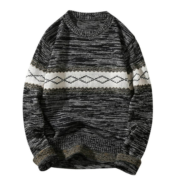 jjayotai Clearance Sweater For Men Men's Round-Neck Sweater Fashion Casual Plus Size Contrast Sweater Long Sleeve Loose Pullover Shirt Warm Jumpers