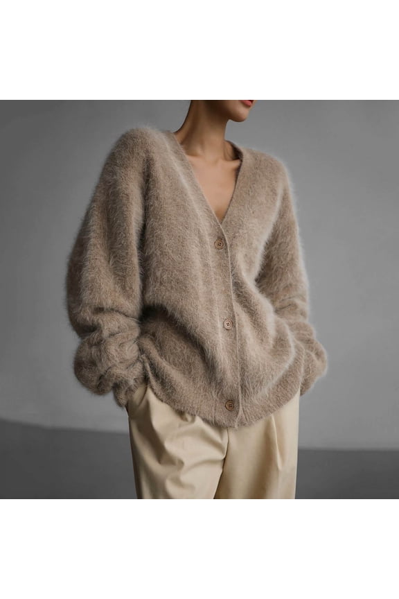 Clearance Women's Fuzzy Knit Cardigan, Button Up V Neck Oversized Slouchy Furry Sweater Coat Outwear Top