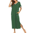 thumbnail image 1 of jjayotai Clearance Women’s Nightshirt V Neck Short Sleeve Nightgown Ultra-Soft Full Length Sleepwear Dress With Pockets, 1 of 7