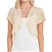 jjayotai Clearance Womens Bolero Shrug Cardigan, Sheer Ruffle Trim Short Sleeve Chiffon Bolero Jacket for Summer Dress Open Front Crop Tops