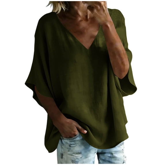 jjayotai Cotton Linen Tops for Women Short Sleeve Shirts V Neck Loose Fitted T Shirts Casual Flowy Beach Vacation Tees