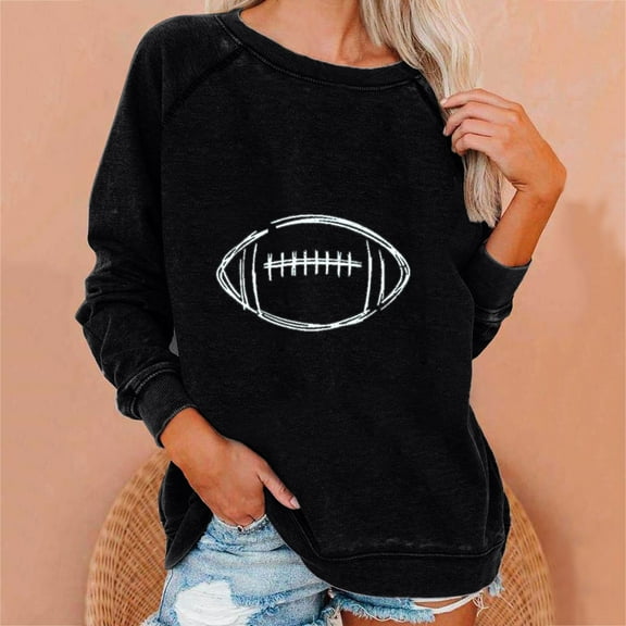 jjayotai Crewneck Sweatshirts for Women,2024 Fall Fashion Football Print Sweatshirt Pullover Tops,Casual Long Sleeve Shirts