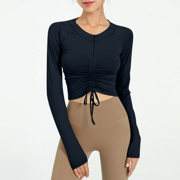 jjayotai Cropped Sweatshirts for Women, Workout Tunic Tops Crew Neck Sweatshirt Long Sleeve Fall Winter Outfits Casual Pullover