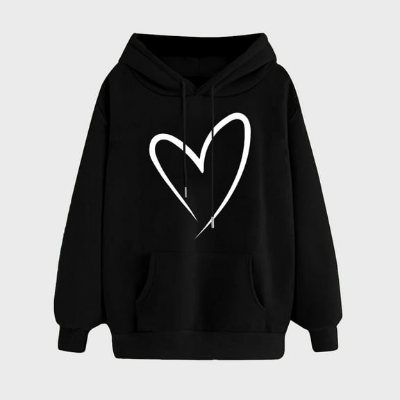 jjayotai Cute Hoodies for Women, Love Heart Printed Sweatshirts Long Sleeve Hooded Pullover Fall Winter Trendy Clothes Y2K Hoodie Tops