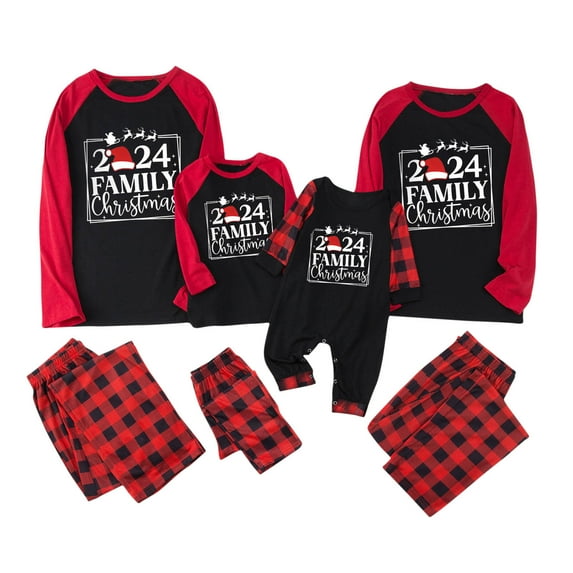 jjayotai Family Christmas Pajamas Matching Sets, 2024 Elk Snowman Santa Graphic Xmas Pjs Holiday Pullover + Pants Sleepwear Sets Red 3T-Kid