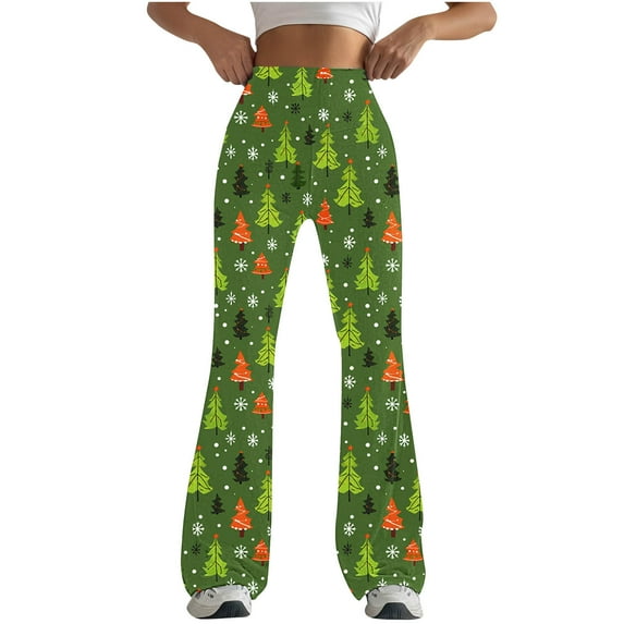 jjayotai Flare Stretch Pants for Women, Christmas Casual Comfy Flair Leggings High Waisted Wide Leg Bell Bottom Multicolor XL