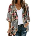 thumbnail image 1 of jjayotai Generic Kimono Cardigan For Women, 2024 Summer Fall 3/4 Sleeve Open Front Chiffon Beach Coverups Lightweight Loose Tops, 1 of 9