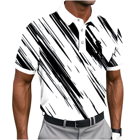 jjayotai Golf Shirts for Men Short Sleeve Button Collar Geometry Printed T Shirts Big and Tall Loose Fitted Casual Tops