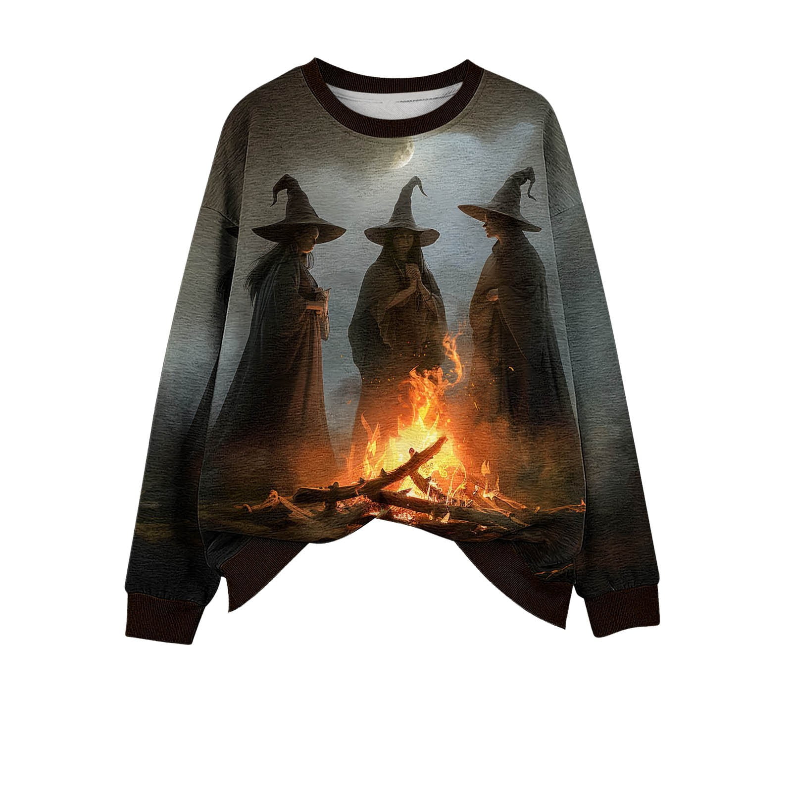 Halloween Sweatshirt Damen - Hexen Druck Pullover Ohne Kapuze