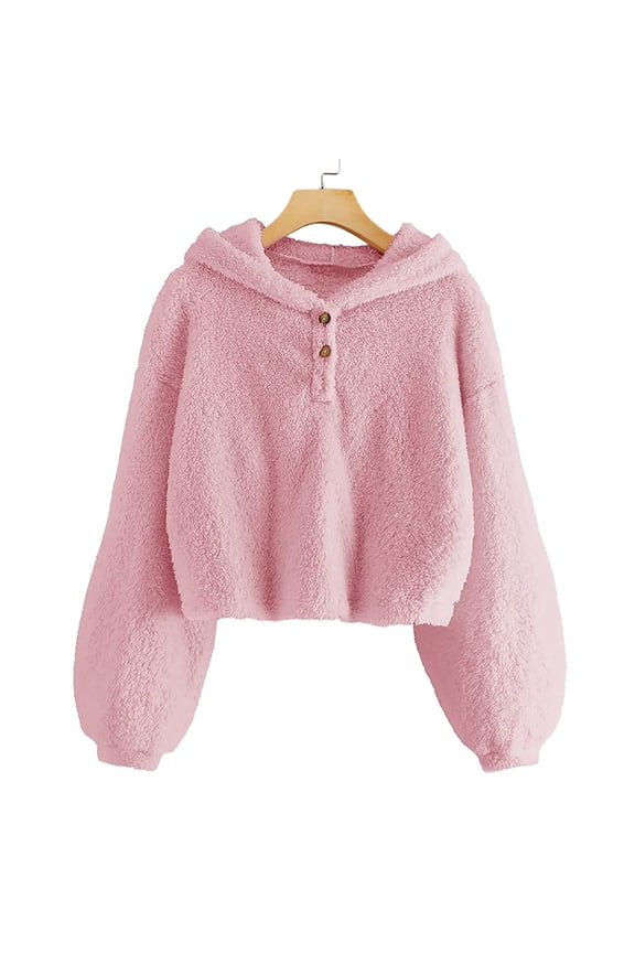 Kids Girl's Fleece Hoodie Warm Loose Button Down Pullover Sherpa Jacket Top Coat Pink 9-10 Years