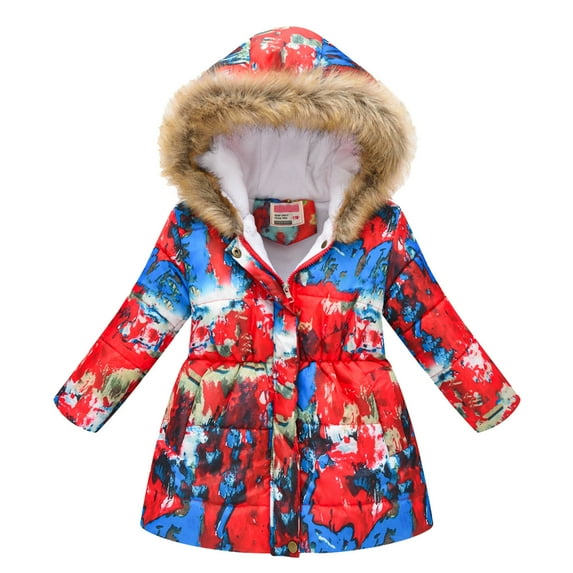 jjayotai Kids Girls Boys Tie-Dye Thick Warm Parkas Hooded Windproof Coat Outwear Clothes Red 9-10 Years