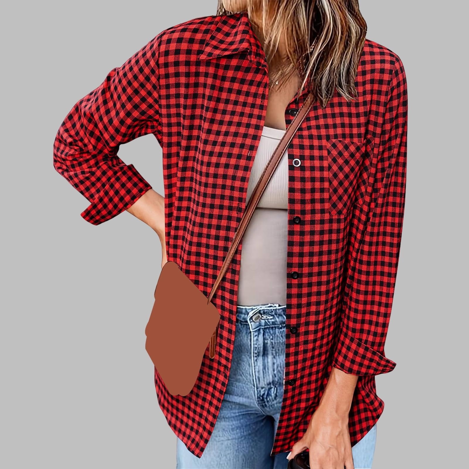 jjayotai Long Sleeve Plaid Shirt for Women, Flannel Button jjayotai Long Sleeve Plaid Shirt for Women, Flannel Button