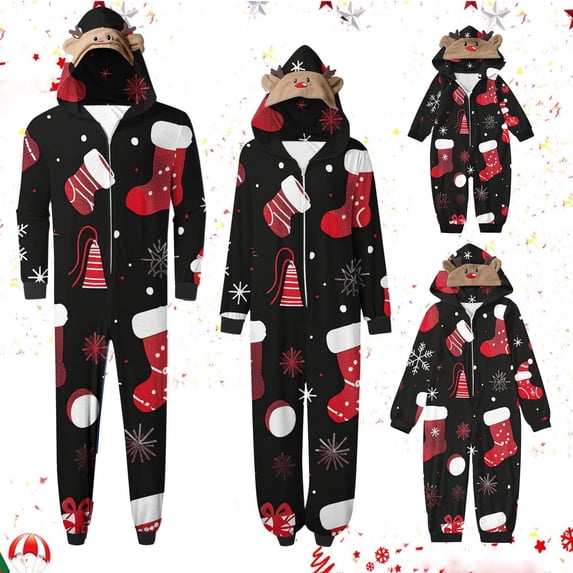 jjayotai Matching Family Pajamas, Onesie Hooded 2 Piece Family Matching, Vacation Festive Xmas Family Loungewear Outfit 2024 Xmas Red-6 XXL-Mom