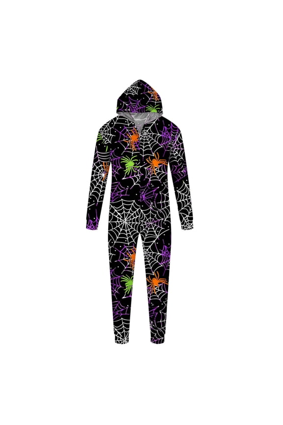 Matching Family Pajamas Sets, One-Piece Hooded Jumpsuit Halloween Cute Printed Romper Pajamas Set Holiday Sleepwear, Suit for Men